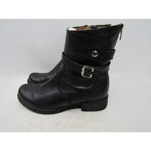 V Italia Womens  Size 39 EUR Black Leather Zip Buckle High 7" Shaft Ankle Boots